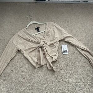 Urban Outfitters Cream Tie-Front Crop Top